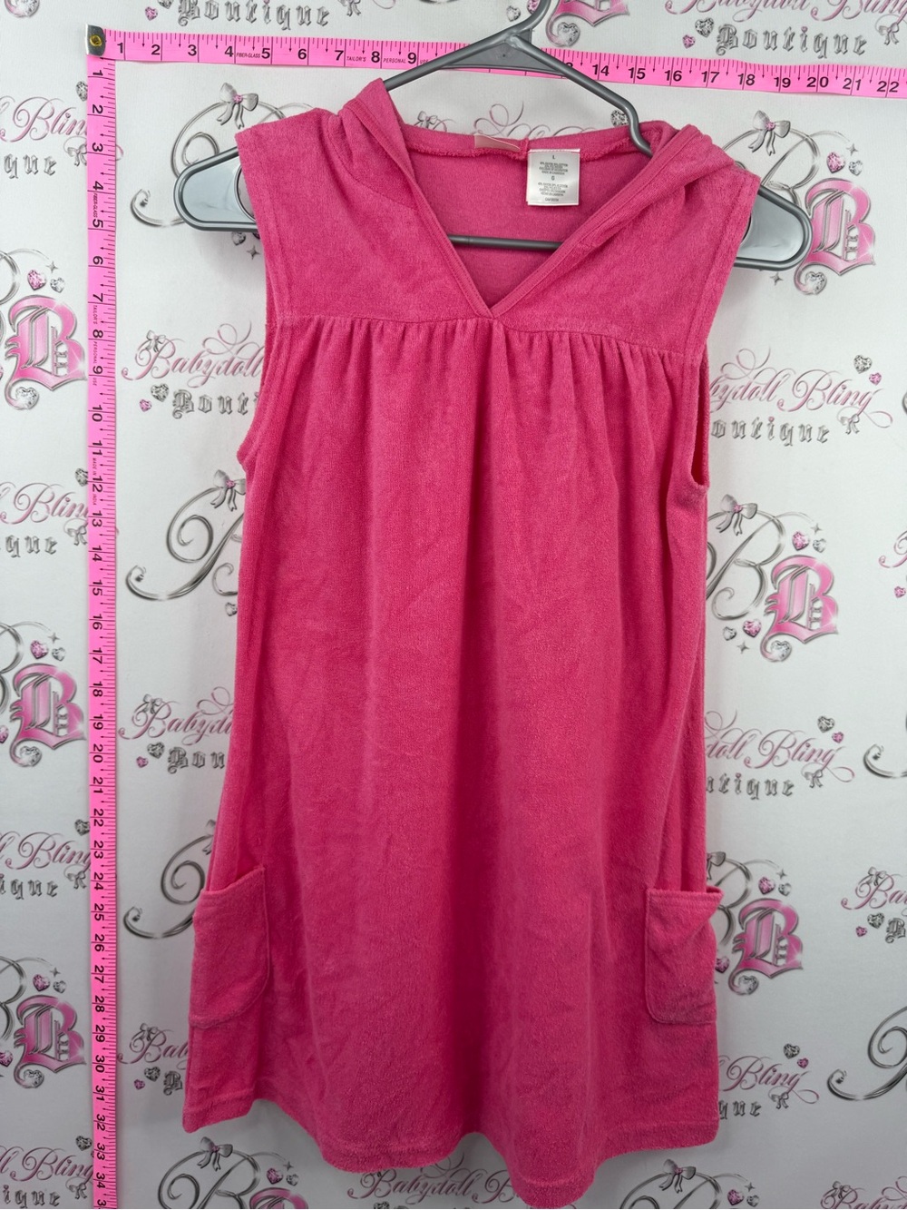 ANGEL BEACH terry cloth y2k Girls Pink Sleeveless Hooded Terry Dress Pockets